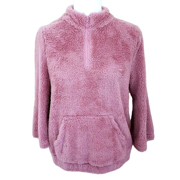 Knapp Studio Fleece Jacket Women M Pink Mock Neck Fuzzy Quarter Zip Pullover NEW - Picture 3 of 9